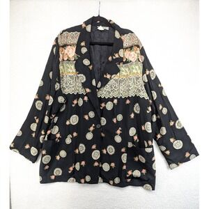 Kensington Square Vintage Floral Lace Medallion Blazer Black Plus Size 3X USA